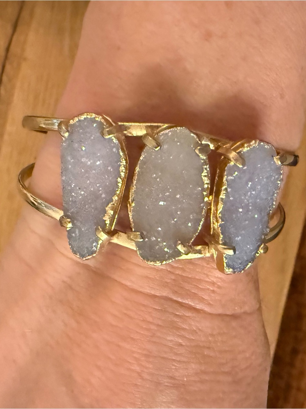 Gold-Plated Lavender Druzy Triple Stone Cuff Bracelet